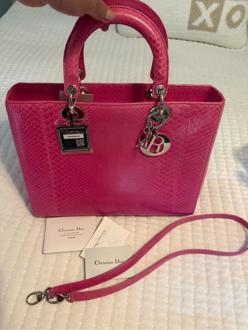 Dior Hot Pink Lady Dior Python Leather with Silver Hardware